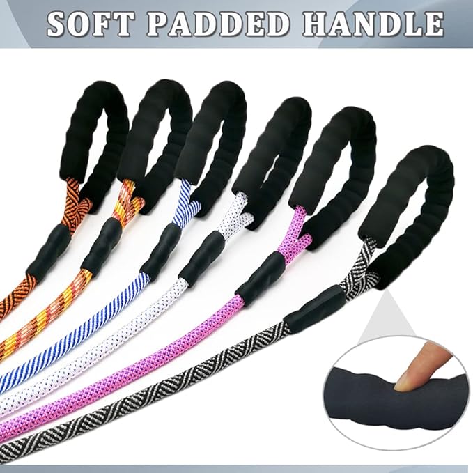 MayPaw Heavy Duty Rope Dog Leash, 3/4/5/6/7/8/10/12/15/20/30 FT Nylon Pet Leash, Soft Padded Handle Thick Lead Leashes for Large Medium Dogs (Black, 1/2" * 4')