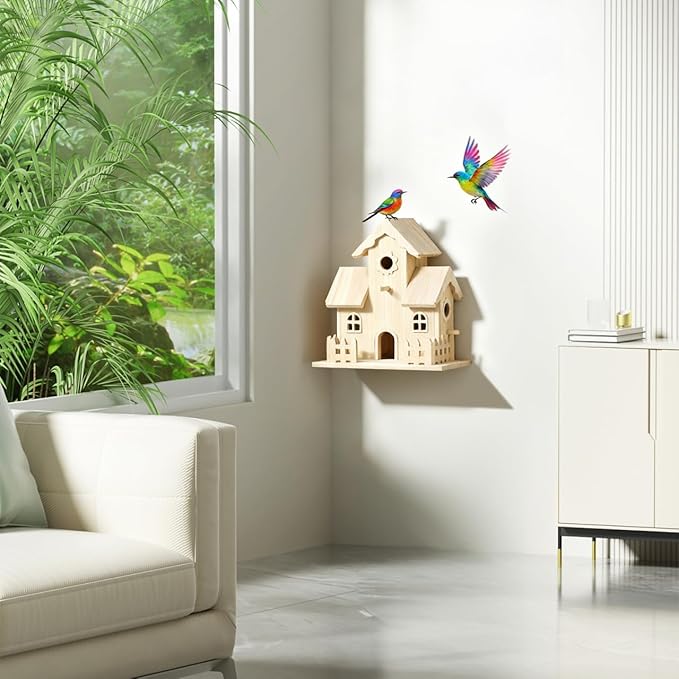 balacoo Wooden Bird Nest Hanging House Unpainted Solid Wood Birdhouse for Garden Patio Indoor Outdoor Decor Suitable for Small Birds and Pets