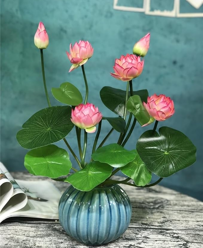 17" Artificial Flower Water Lily,Water Lily Plants for Ponds Small,Silk Flowers Plastic Flowers Lotus for Fish Tank Decoration Home Garden Wedding Arrangement Decor (3, Pink)