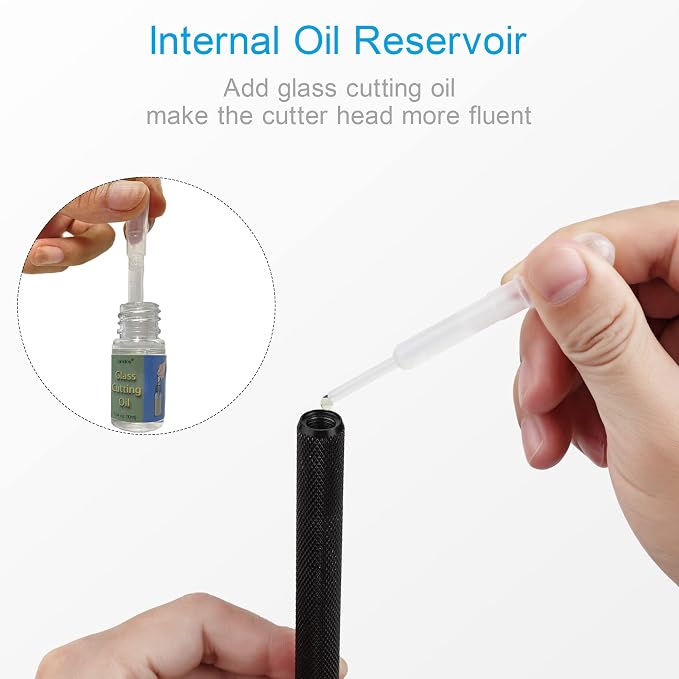Glass Cutter 2mm-20mm, Glass Cutting Tool with Glass Oil & 3 Carbide Heads | 2-20 mm Glass Cutting, 3 Replaceable Carbide Heads, Automatic Oil Feed, Glass Cutting Oil, Mirror, Mosaic & Stained Glass