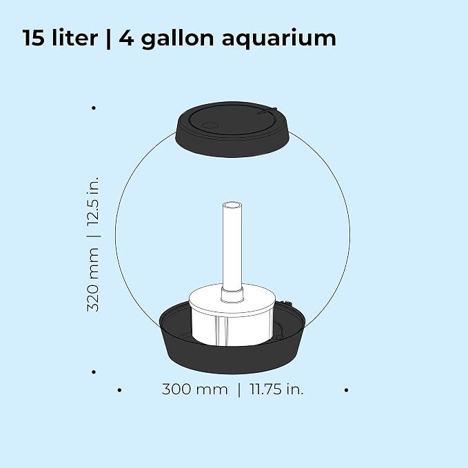 biOrb Classic 15 Acrylic 4-Gallon Aquarium with Multi-Color Remote-Controlled LED Lights Modern Compact Tank for Tabletop or Desktop Display, Black