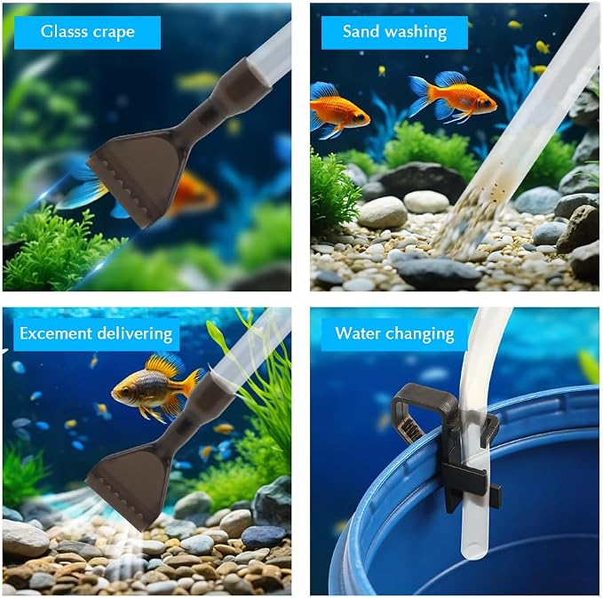 Aquarium Siphon Gravel Cleaner, Fish Tank Vacuum Cleaning Kit, Manual Water Changer Pump for Aquarium and Turtle Tanks, Gravel Vacuum Sand Washer for Removing Waste and Debris(COLOR:Black+Transparent)
