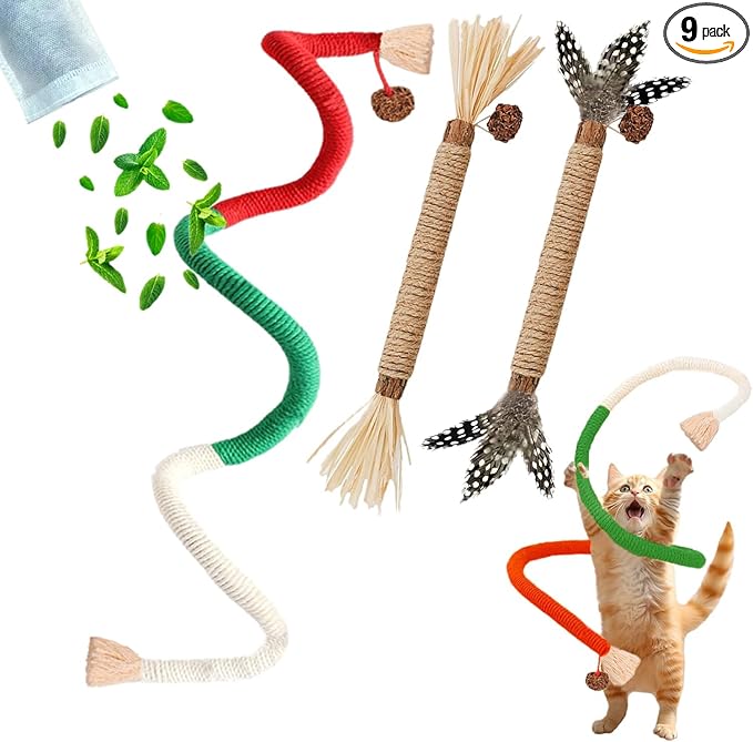 Cat Toys, 3PCS Catnip Toy for Indoor Kitten Toys Cat Chew Stick for Dental Cleaning Teeth Cat Silvervine Matatabi Rope Treat Kitty Feather Snack for for Kick Molar Scratch Self Play