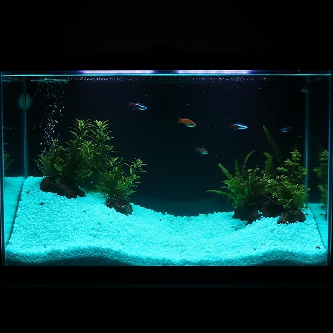 Shiny Stone Glow in The Dark Aquarium Gravel Sand, Aqua, 3-5mm | Neon, 305g/0.67lbs, For Fish Tank and Fairy Garden, Decorative Rocks, Home Decor