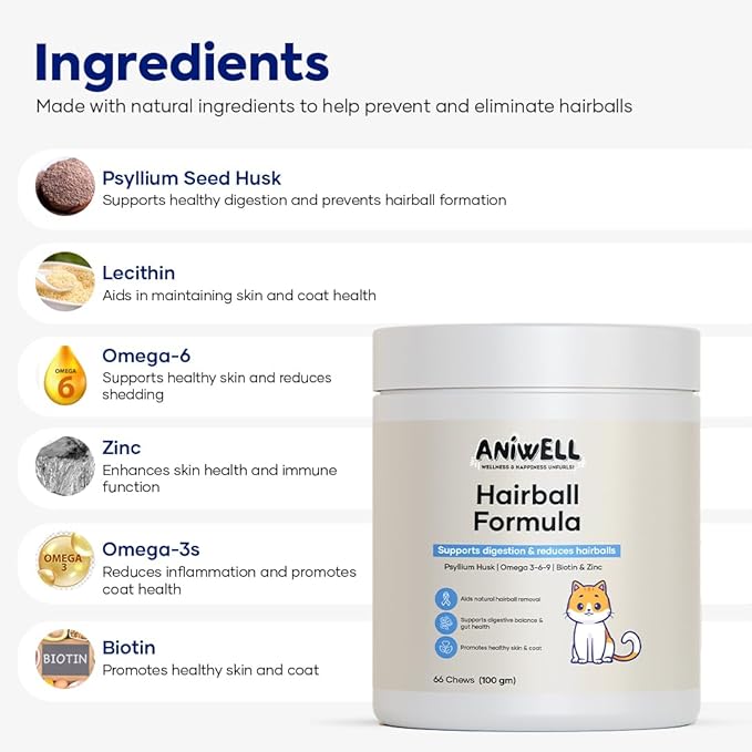 Hairball Formula for Cats – Soft Chews with Omega-3 & Biotin | Cat Hairball Remedy & Digestive Support | Supports Skin and Coat Health | Daily Cat Supplement (Pack of 3)