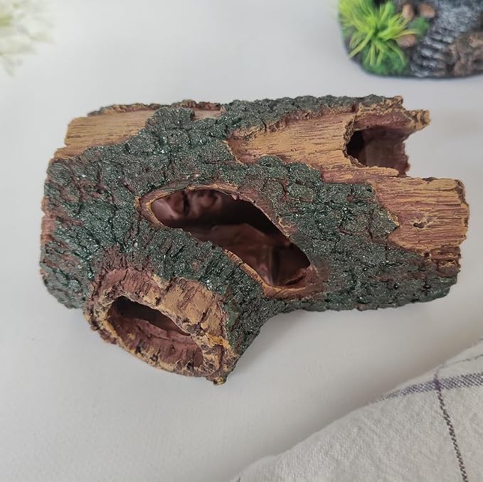 Aquarium Decaying Trunk Ornament, Resin Fake Logs Fish Tank Decor with Holes, 5.3 inch Driftwood Wood Decorations Ornament, Hollow Betta Hideout Reptile Hideaway Caves, Turtle Tree Trunk Hide Cave