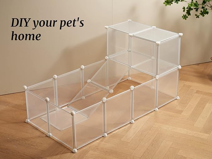 LURIVA Transparent Clear Small Animal Playpen, Guinea Pig Cages, Puppy Dog Playpen, Pet Playpen, Rabbit Bunny Indoor Fence Pen Enclosure, White Clear Plastic Playpen,12X12 Inch, 12Panels