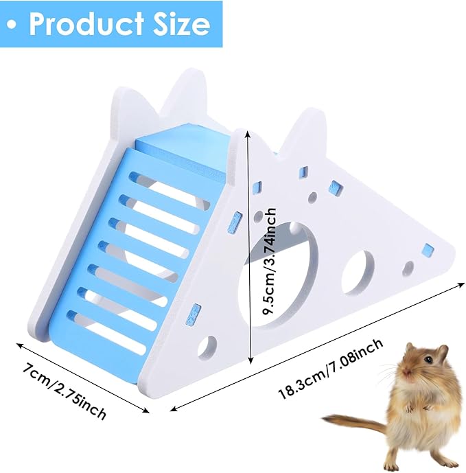 TIESOME Hamster House with Ladder and Slide, Wooden Hamster Play Toys Hideout Hut Gerbil Rat Hideaway Small Animal Activity Toy DIY Hamsters Cage Accessories for Small Pets(Blue)