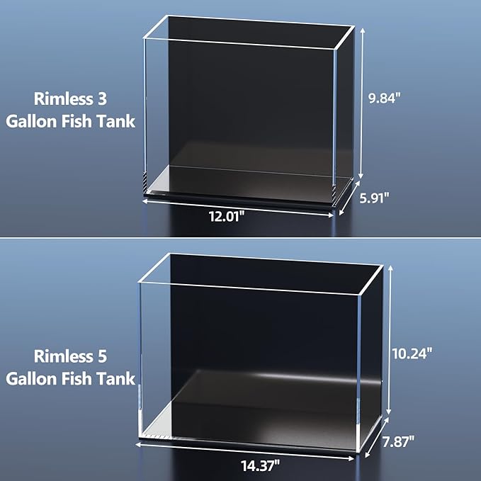 3 Gallon Fish Tank Aquarium Kit with Heater, HOB Filter, LED Light with Timer, Lid, Siphon Vacuum Cleaner, Self Cleaning Glass Rimless Betta Tank