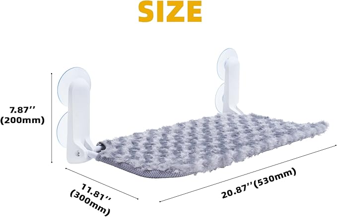 SMOUATOU Cat Window Perch, Cordless Foldable Cat Hammock Bed with 4 Suction Cups, Embeded Machine Washable Bed for Indoor Cats, Strong Metal Frame Holds 40lbs (Grey)