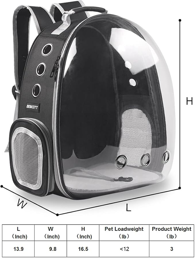 Cat Backpack Carriers, Dog Backpack, Pet Backpack for Small Cats Puppies Dogs Bunny, Airline-Approved Ventilate Transparent Bubble Backpack for Travel and Outdoor(Black)