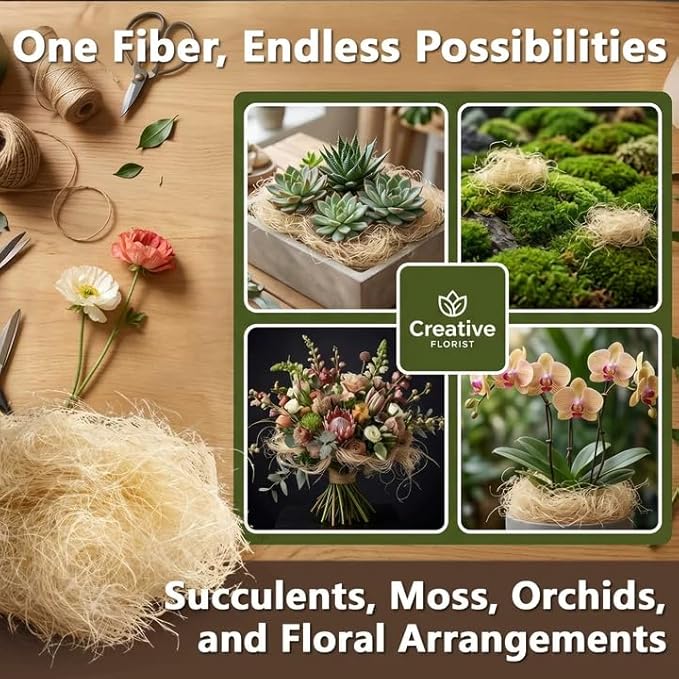 MAQIHAN Natural Plant Fiber - Organic Fiber Material for Bonsai and Crafts,Bird Nesting Material,White Garden Fibers for Potted Plants,Greenery Covering,Home Decoration,Gardening,Outdoor Use
