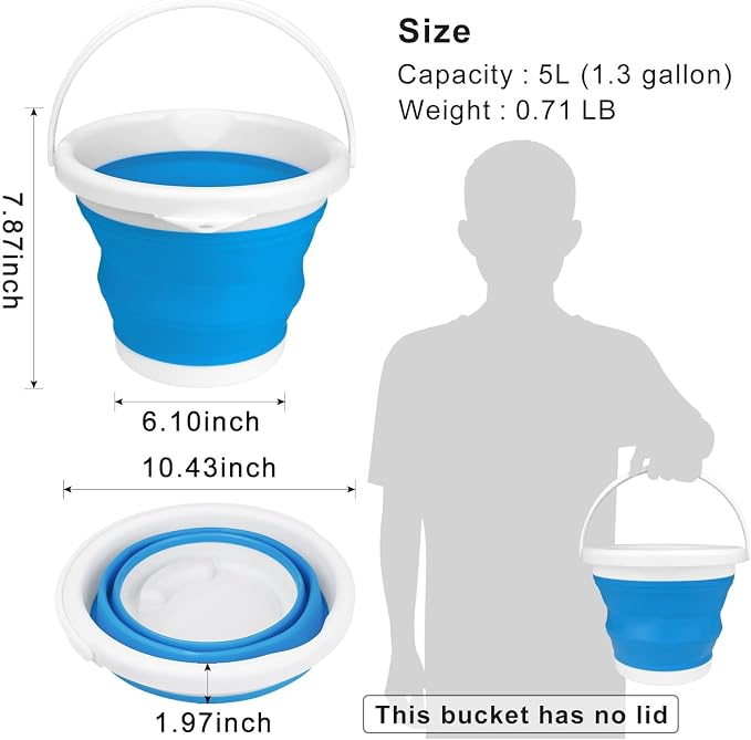 Collapsible Mop Bucket and Ice Bucket-5L(1.3 Gallon) Household Cleaning Silicone Dust Mops Bucket, Portable Bathroom Cleaning Supplies Bucket for Cleaning Caddy Spin Mops for Floor Blue