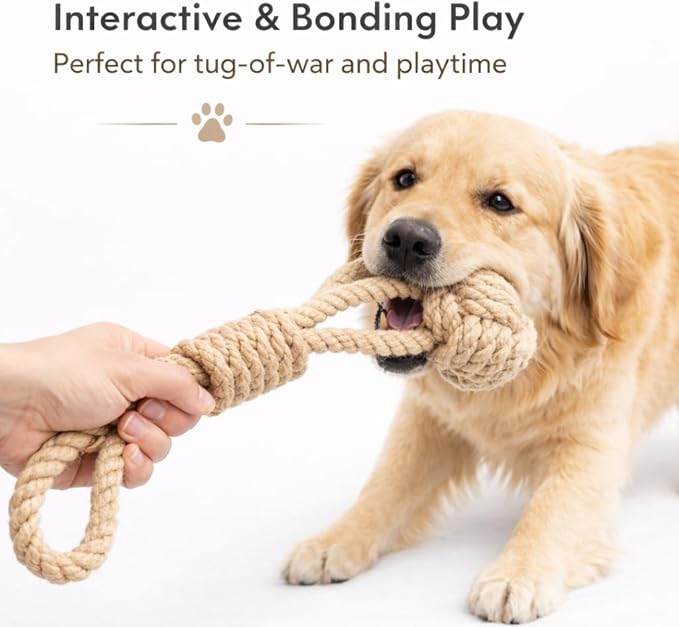 Natural Hemp Rope Dog Toy, Eco-Friendly Tug Toy for Interactive Play & Fetch, Safe Non-Toxic Alternative to Synthetic Rope Toys, Light to Moderate Chewers, Small