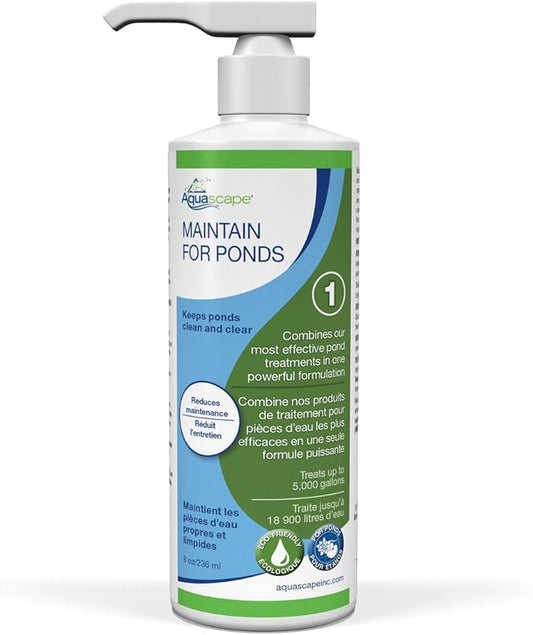 Aquascape MAINTAIN Water Treatment for Koi and Fish Ponds, Easy To Use, Powerful Blend of Beneficial Bacteria, Phosphate Binder, Flocculent, and Detoxifier, 8 ounce / 236-ml | 96057