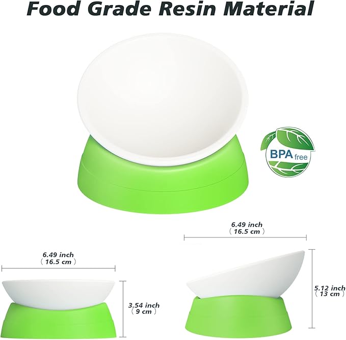 Elevated Cat Bowl, Adjustable Raised Slanted Food Bowl for Cats and Small Dogs, Wide Shallow PP Dish with TPR Non Slip Base, Whisker Friendly, 17 oz