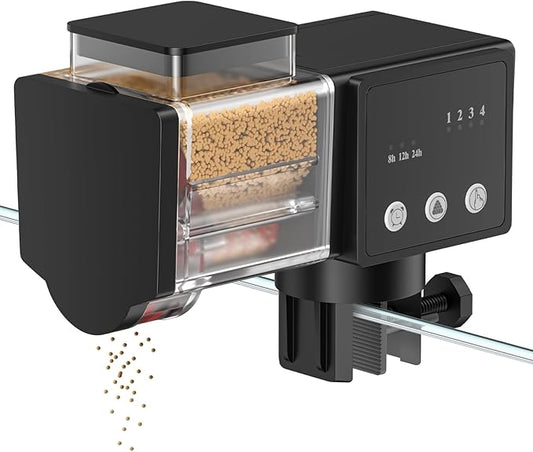 Pawfly Automatic Fish Feeder for Aquarium, 85 mL Auto Fish Feeder Automatic Dispenser, Adjustable Auto Fish Food Dispenser with Timer, Fish Food Vacation Feeder, Battery Operated (Not Included)
