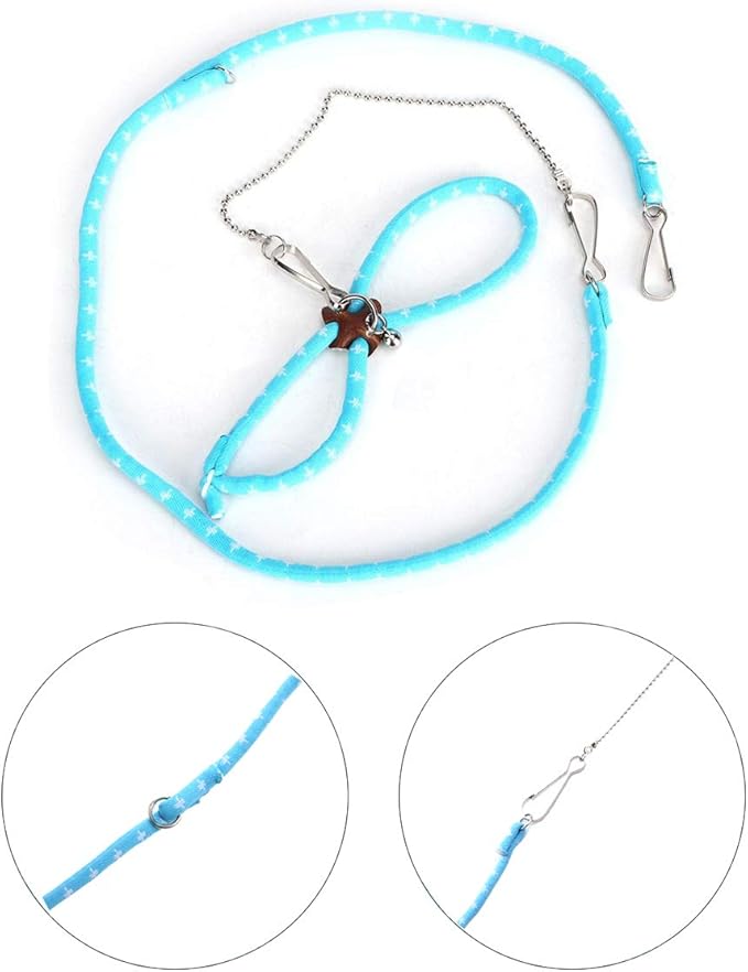 Adjustable Leash Harness with Bell for Rat Mouse Squirrel Guinea Pig Walking Training (Blue)