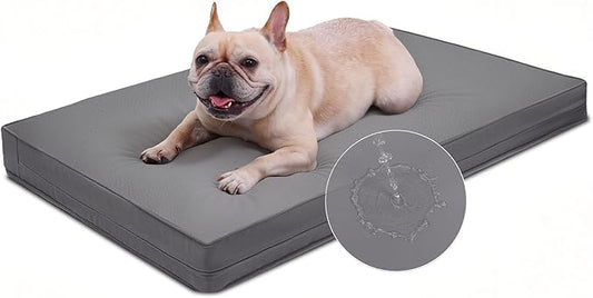 Vonabem Outdoor Waterproof Dog Bed Washable, Medium Crate Pad 30 inch, Cooling Wipeable Leather Puppy Bed with Removable Cover Reversible, Foam Durable Anti-Slip Pet Kennel Pads 29"x18" Grey