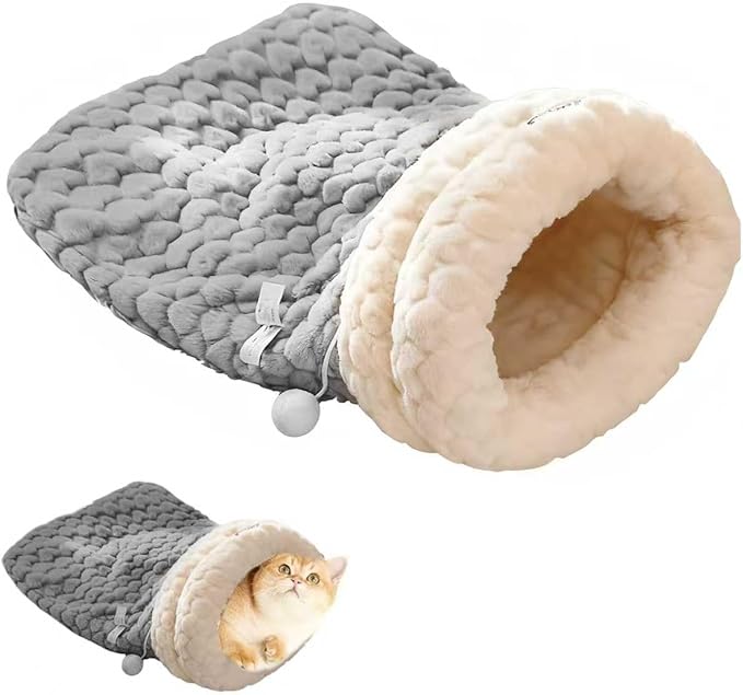 Cat Winter Sleeping Bag Soft Warm Cozy Pet Bed Sack for Indoor Cats or Small Dogs Durable Washable Sleeping Pad (Gray Ball, Medium)