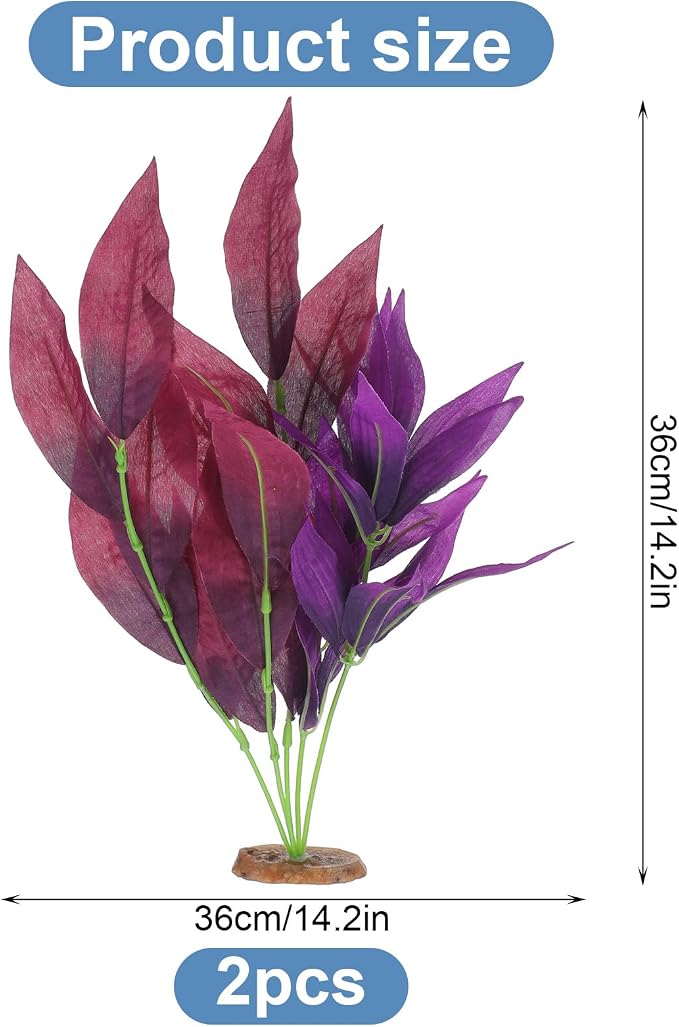 2 Pcs Silk Fish Tank Plants, 14 Inch Silk Aquarium Plants for Fish Tank | Artificial Silk Plants for Betta Fish Tank Goldfish Turtle Tanks Decorations Purple