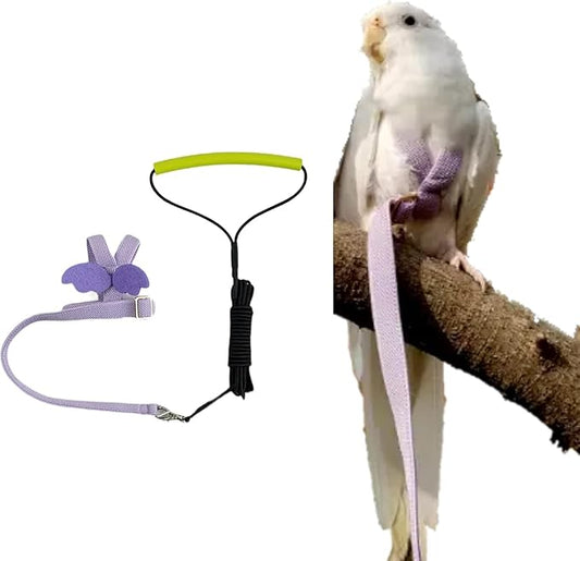 Bird Harness Leash Adjustable Outdoor Training Flying Harness Traction Rope with Cute Wing for Parrots Pigeons Budgerigar Lovebird Cockatiel Mynah (M,Purple)