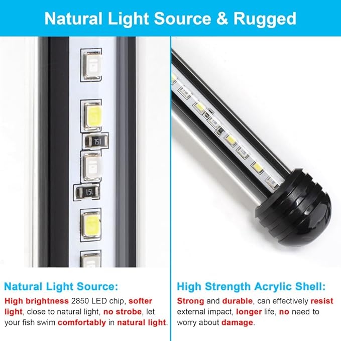 DaToo 10W 18.5inch Submersible Aquarium Light Underwater Fish Tank Light LED Aquarium Light Bar with Timer Auto On/Off and Dimmer Adjustable Brightness, 1 Yr Warranty