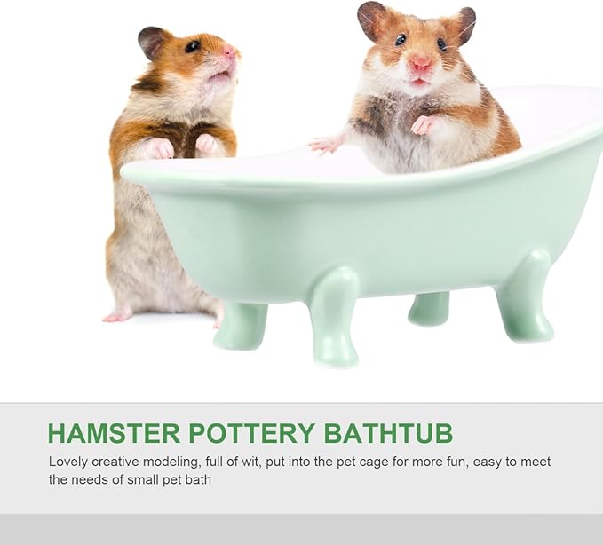 VICASKY Hamster Ceramic Bathtub Small Animal Bed Pet Sleeping Chinchilla Bath Hideout Toys Guinea Pig Food Bowl for Hamster Habitat House Light Green,6.14 X 3.14 X 2.75 Inch