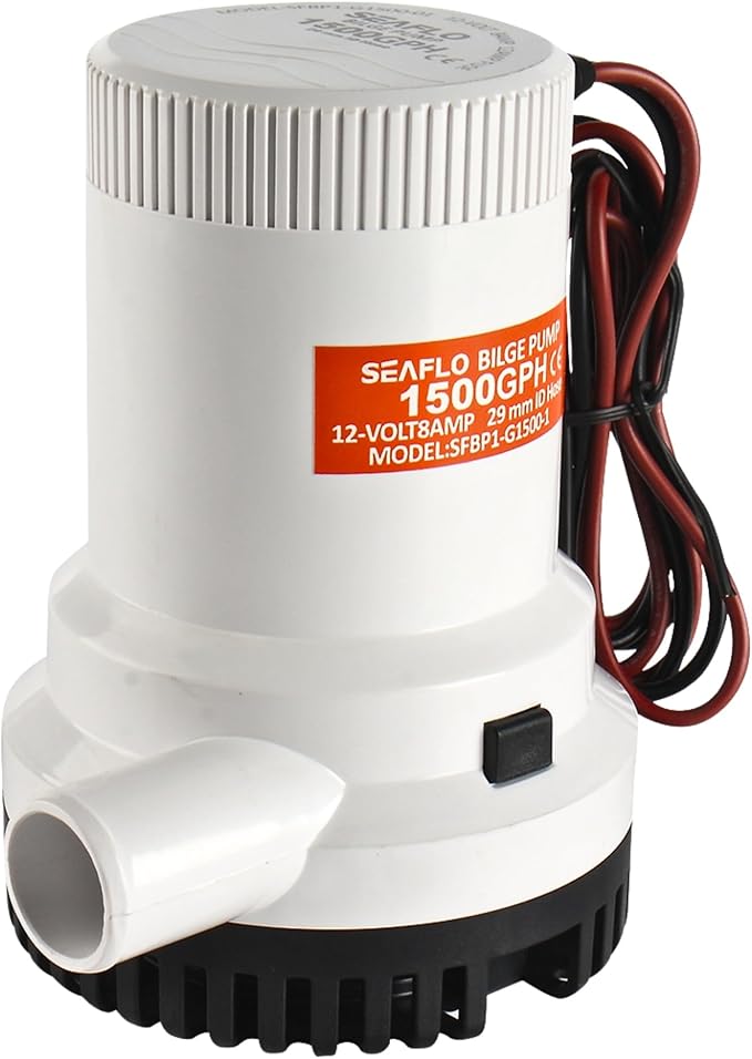SEAFLO 01 Series 1500 GPH Bilge Pump – 12V, 1-1/8" Outlet, Marine Submersible Pump with Anti-Airlock Protection, CE & Rohs Certified, 4-Year Warranty | Reliable for Boats and Marine Applications