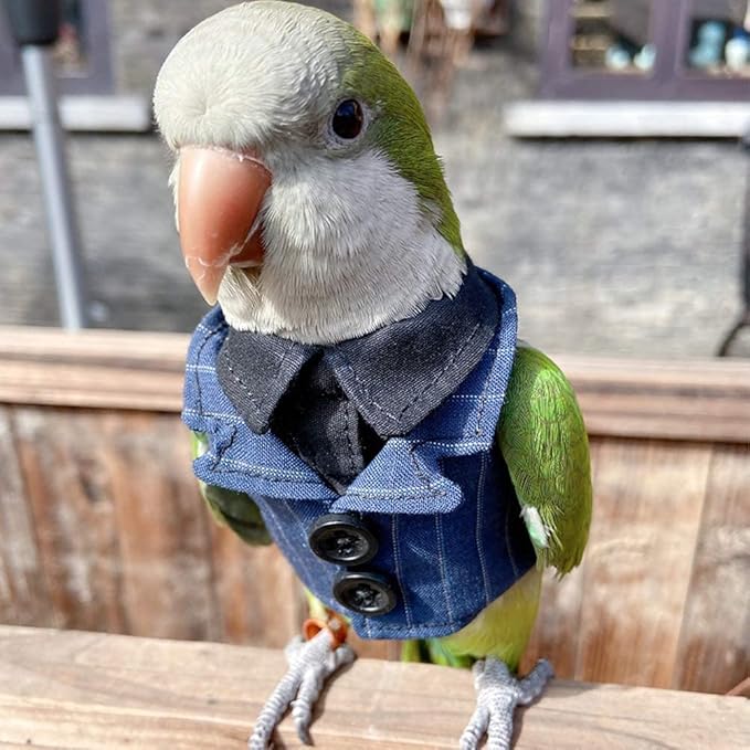 Bird Clothes Birds Flight Suit,Tuxedo Business Suit for Parrots African Greys Parakeet Cockatiel Sun Conure Christmas Party Birthday Cosplay Photo Prop Small Animals Apparel (S,Denim Suit)