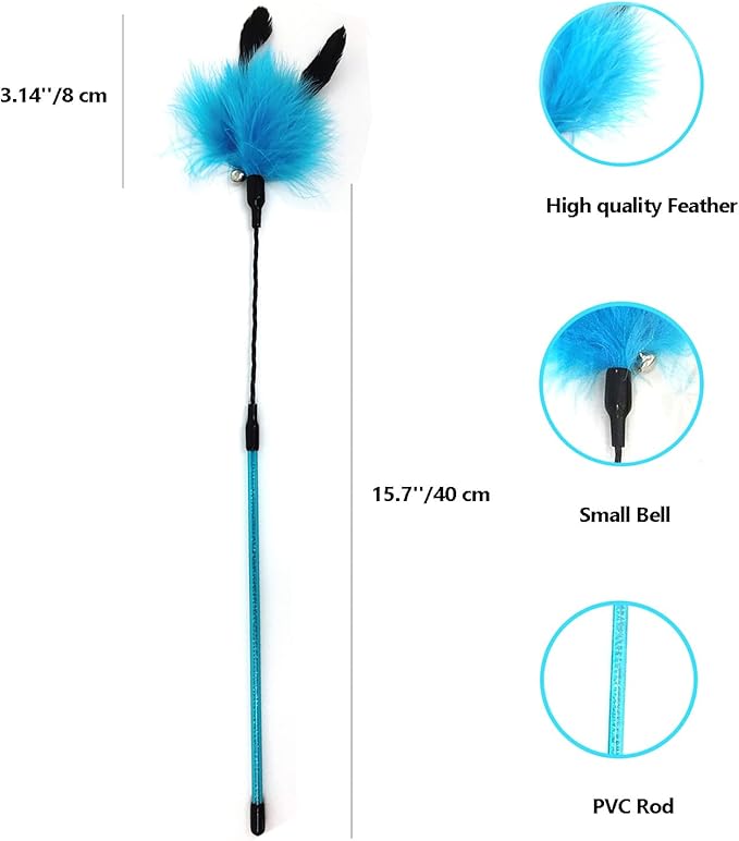 IUHKBH Cat Feather Wands, 3 Colors Soft Turkey Feather Teaser Wands Interactive Unbreakable Kitten Wands Fun Kitty Toy for Indoor Cats Play Exercise