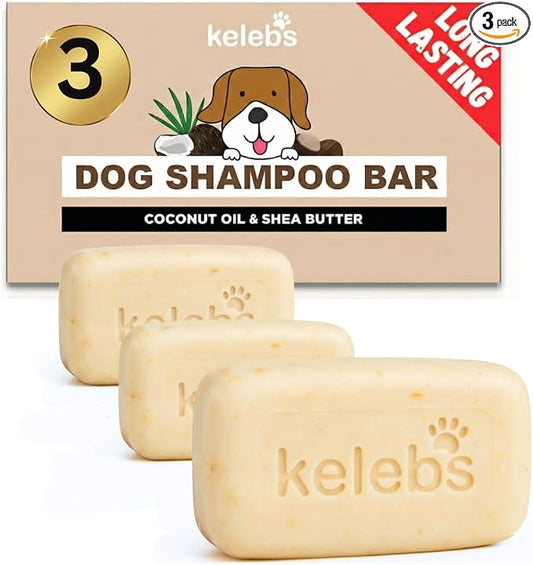 Deshedding Dog Shampoo Bar for Shedding Control, Natural Ingredients with Coconut Oil & Shea Butter | No Plastic Waste | Vegan | 3 Bars