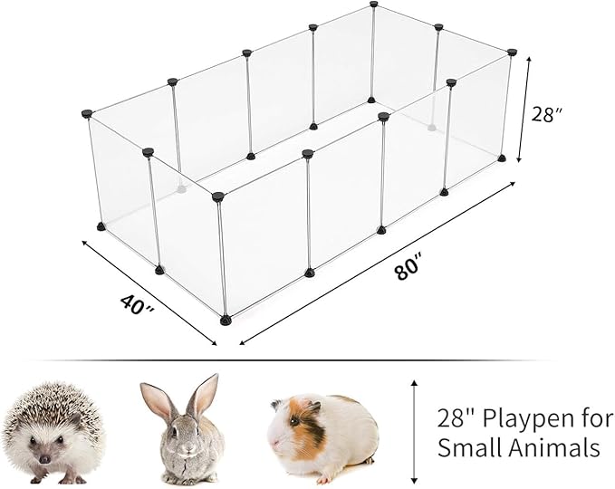LURIVA Large Transparent Pet Playpen, 28" H x 20" W, Dog Playpen, Small Animal Playpen, Puppy Playpen, Rabbit Playpen, Dog Pen, Dog Fence, for Kittens, Ferrets, Guinea Pigs, Indoor Use, 12 Panels