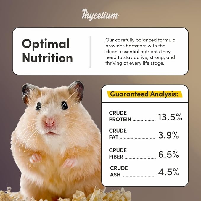 Mycelium Hamster Feed 5 lb Bag | Organic Hamster Food for Healthy Skin, Coat & Dental Care | High-Protein Balanced Nutrition with Vitamins and Minerals | Non-GMO, USA Made & Dust-Free Blend