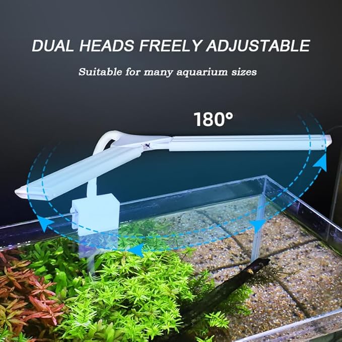 LED Aquarium Light Full Spectrum Clip Fish Tank Light Plants Light 360° Adjustable 2 Light Bar Super-Bright 6W Suitable for 5-25 Gal Fish Tank
