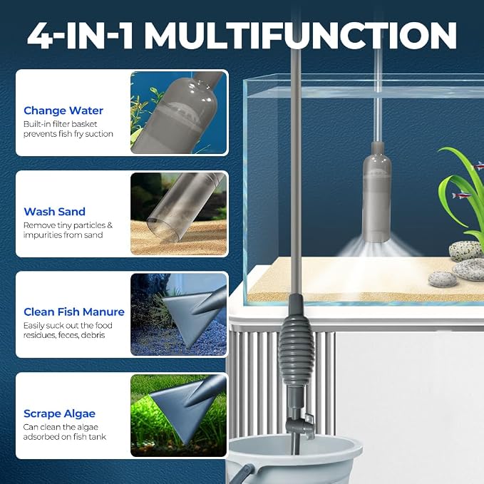 6.23ft Aquarium Siphon Vacuum Cleaner for Aquariums, Clean Gravel & Sand | Fish Tank Cleaner, Gravel Vacuum for Aquarium, Aquarium Siphon, Aquarium Vacuum, Water Changer, Fish Tank Siphon