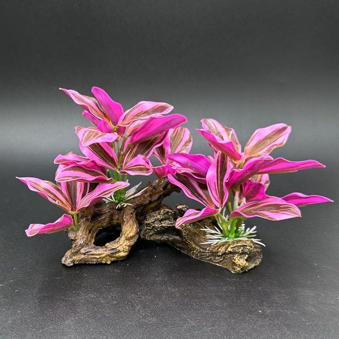 Fish Tank Decorations Aquarium Decor Ornaments Betta Pink Leaf pad Hammock Artifical Driftwood Goldfish Bowl Accessories (Hot Pink Set)