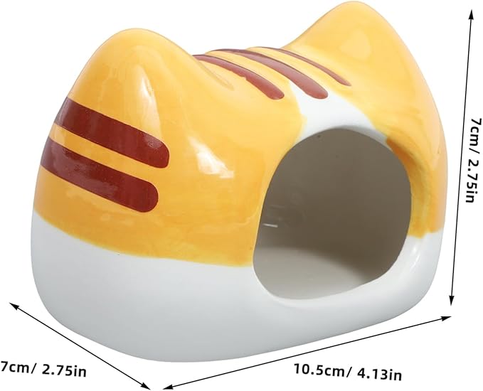 Ceramic Hamster Hideout Bed Cat-Shaped Cozy Nest for Dwarf Hamsters Gerbils and Mice Unique Floral Design Multifunctional Toy and Shelter for Small Pets
