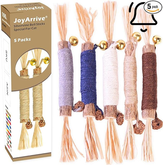 Natural Dried Matatabi Cat Chew Stick with Gall Fruit, Raffia Grass & Bell Ball Toys for Cat, Silvervine Sticks Interactive Catnip Toys for Teething & Entertainment (Size L Color I)