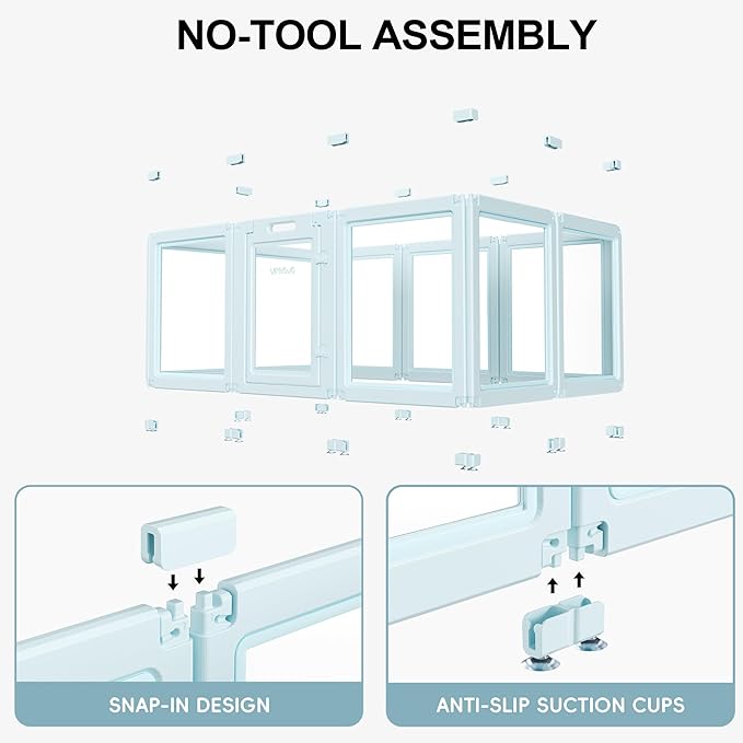 Clear Acrylic Dog Playpen with Door - 24 Inch Tall Puppy Playpen - Easy Assemble Pet Fence - 12 Panel Indoor Dog Play Pen for Puppies/Small (24 Inch High, 12 Panel)