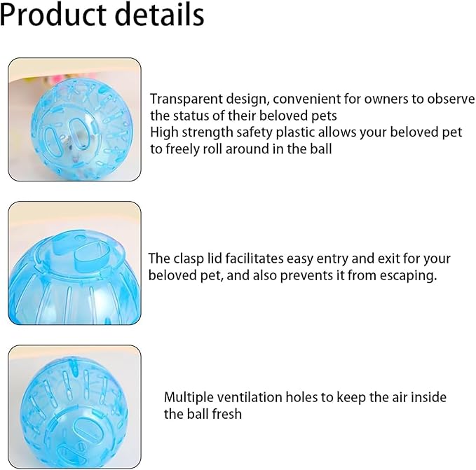 1Pc White-Transparent Plastic Silent Hamster Ball, Exercise Ball for Small Animals, Spinner Hamster Running for Sugar Gliders Small Mice Gerbils Hamsters (Dia. 5.71 inche)