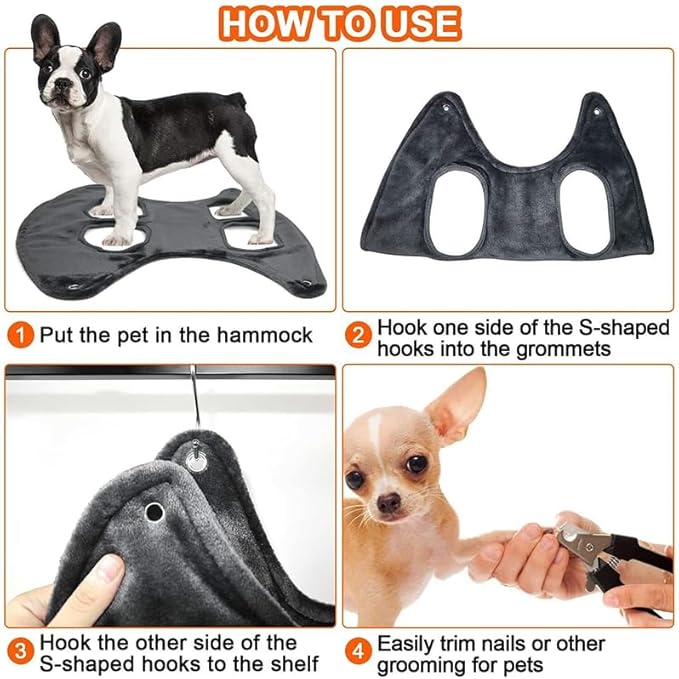 Perfect Part Dog Grooming Hammock - Cat & Dog Sling for Nail Clipping with 2 Hooks, Breathable & Washable Cat Grooming Hammock, Dog Lift Harness & Bathing Station, Cat Nail Clipper Hammock