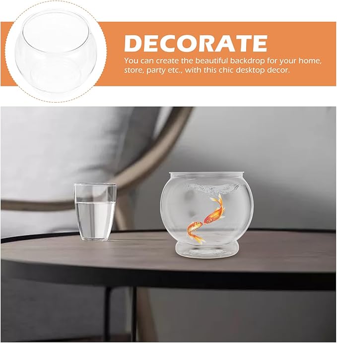 POPETPOP 7 Inch Plastic Fish Bowl: Shatterproof Clear Round Aquarium, Desktop Terrarium Centerpiece Vase for Wedding Party, Candy, Home Decor