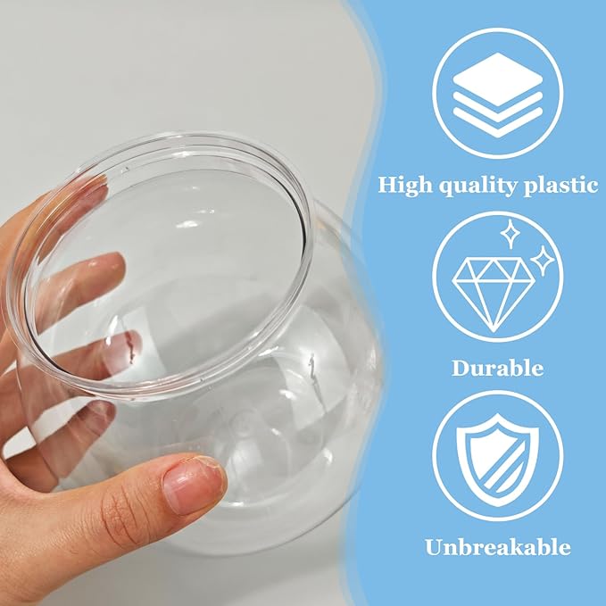 27 oz Mini Plastic Fish Bowl, Clear Round Small Fishbowl Aquarium, Unbreakable Shatterproof Plastic Betta Fish Tank, Desktop Goldfish Bowl for Home Decor & Party Centerpieces