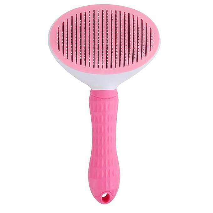 Self Cleaning Slicker Brush with massage particles, suitable for cats, dogs with long and short fur, Pink