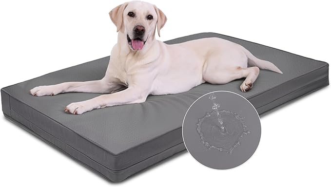 Vonabem Outdoor Waterproof Dog Bed Washable, XXL Crate Pad 48 Inch, Cooling Wipeable Leather Large Pet Bed with Removable Cover Reversible, Foam Anti-Slip Kennel Pads 47"x29" Grey