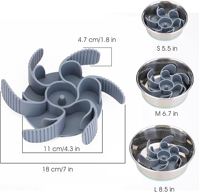 Keegud Slow Feeder Dog Bowls Insert [Octopus Suction Cups] Super Firm Slow Eating Dog Bowl [Cuttable] for Large Breed and Medium Size Dog Compatible with Regular and Elevated Dog Bowls (Turbine)