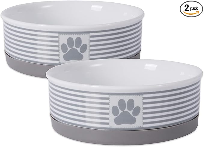 Bone Dry Paw & Patch Ceramic Pet Collection, Medium Set, 6x2", Gray, 2 Piece