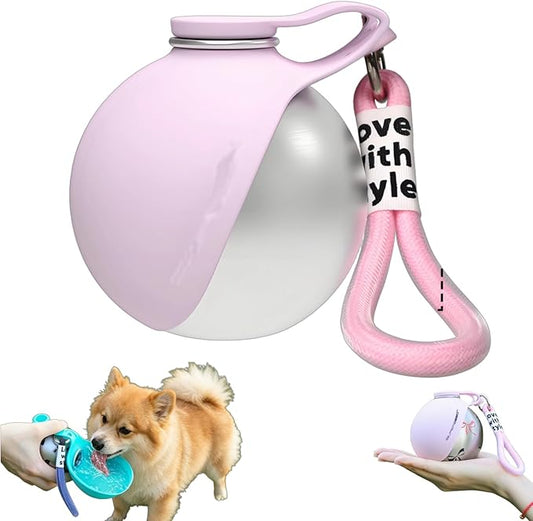 Gulpup the 2-in-1 Dog Water Bottle & Bowl, Portable Dog Water Bottle & Bowl, Leak-Proof, Compact & Foldable Pet Water Bottle with Silicone Bowl, 10oz for Walking & Travel - Stainless Steel (Pink)