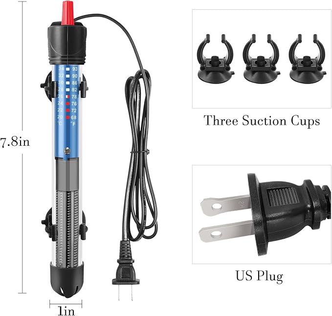 50W 100W 300W Submersible Aquarium Heater, Adjustable Glass Water Heater for 5 – 70 Gallon Fish and Turtle Tank (50W for 5-15 Gallon)